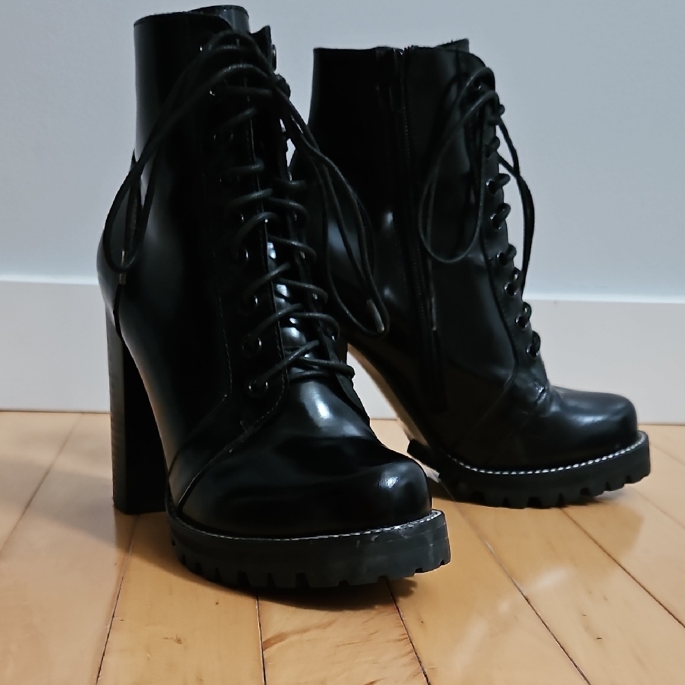 Jeffrey Campbell Legion Black Lace-Up Heeled Boots